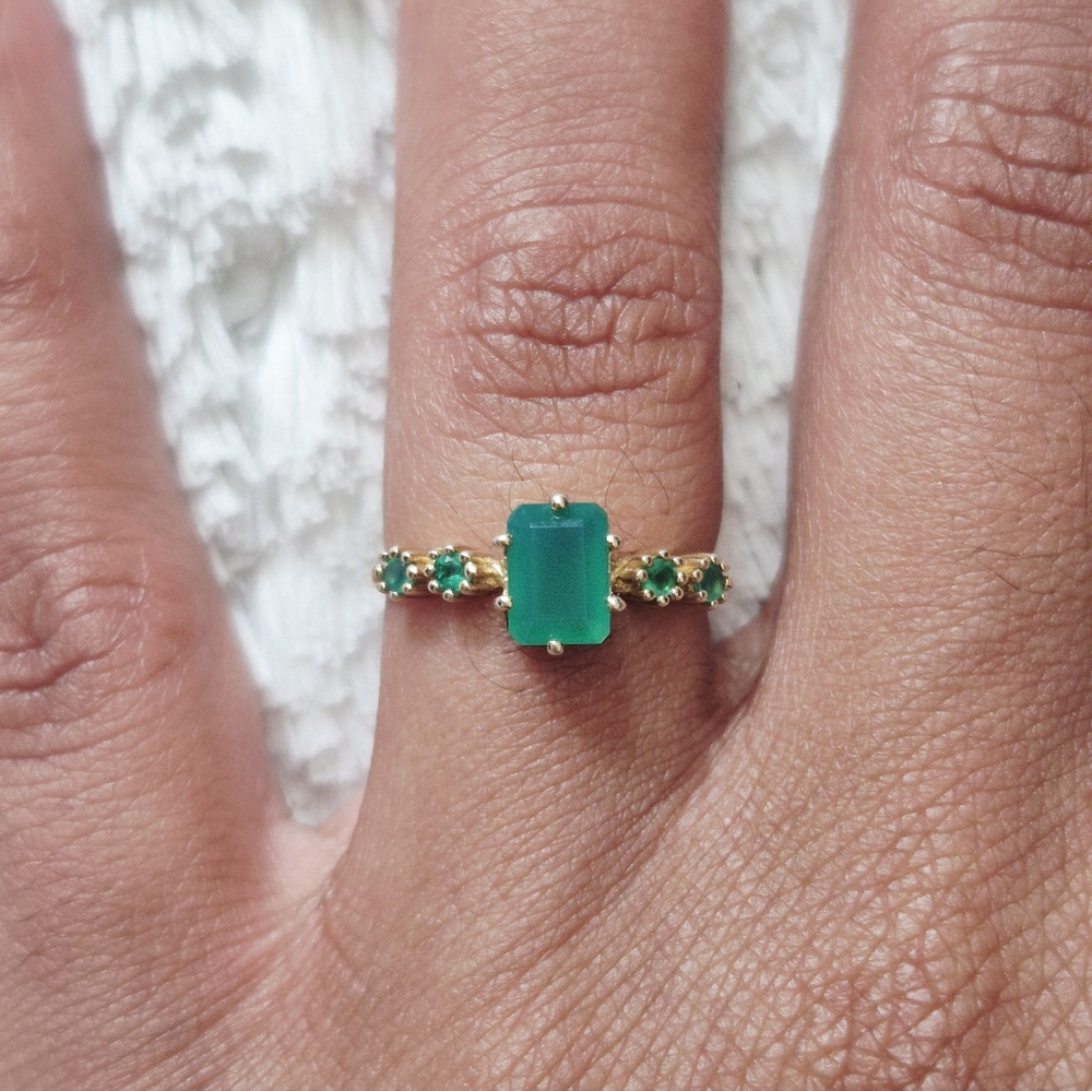 14k Yellow Gold Vermeil Emerald Engagement Ring - Picture 4 of 7